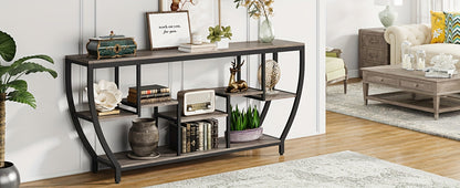 Little Tree Rustic 70.9 Inch Sofa Table with Shelves, Industrial Console Table with Storage, Entryway Table TV Stand