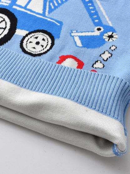 Boys Cartoon Engineering Vehicle Sweater, Knit Pullover, Autumn/Winter - Hiccupzz