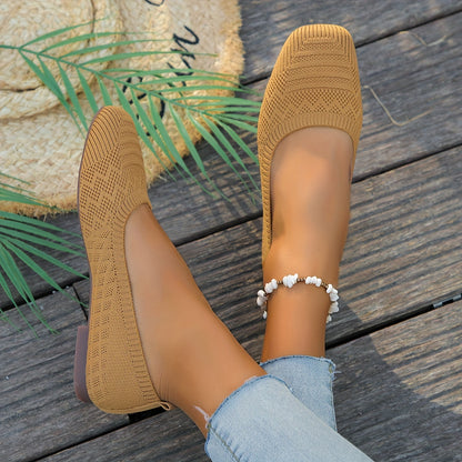 Women's Breathable Square Toe Slip-On Flats, Lightweight & Comfortable Casual Shoes - Hiccupzz