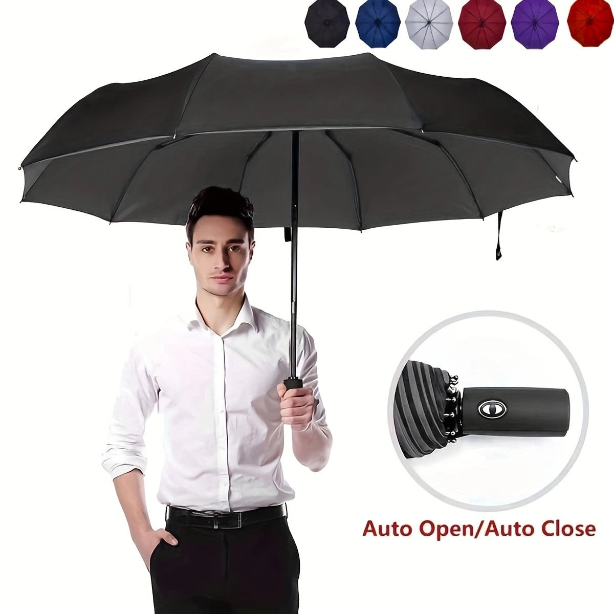 Three-Fold Automatic Folding Umbrella, Windproof, Reinforced Thickened Design