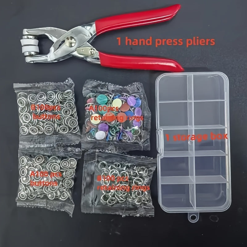 402 Pcs Snap Fastener Kit with Hand Pliers - Easy-to-Use Sewing Fasteners in Multiple Colors, Includes Manual Pressing Pliers & Storage Box - Ideal for Sewing, DIY Crafts, Clothing, Hats, Bags