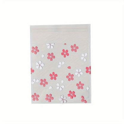 25PCS Floral Printed Polypropylene Gift Bags with Sakura Blossom Design – Clear, Durable OPP Plastic Pouches for Packaging Jewelry, Cookies, and Favors, Ideal for Party and Wedding Gifts - Hiccupzz