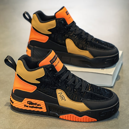 Men's Trendy High Top Platform Shoes, Non Slip Lace Up Skate Shoes, All Seasons Outdoor Walking Traveling Comfy - Hiccupzz