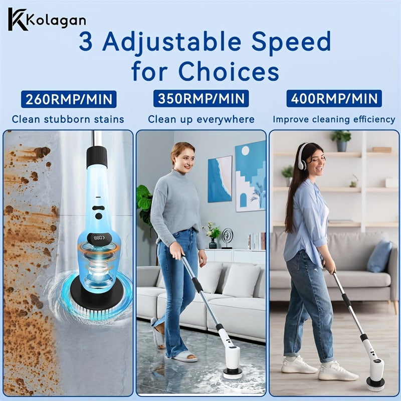 7-in-1 Cordless Electric Spin Scrubber with 4 Angles, 3 Speeds, Power Display for Bathroom, Kitchen, Shower Cleaning