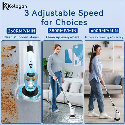 7-in-1 Cordless Electric Spin Scrubber with 4 Angles, 3 Speeds, Power Display for Bathroom, Kitchen, Shower Cleaning - Hiccupzz