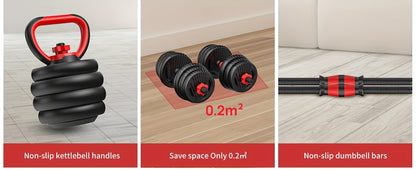 Adjustable Dumbbell Set: 20-90lbs, 4-in-1 Weight Set for Home Gym, Barbell, Kettlebell, Push-up, Men & Women Fitness Workout Equipment - Hiccupzz