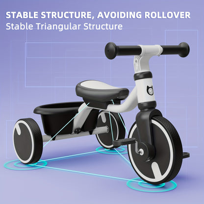 1.5-5 Years Toddler Balance Bike with Adjustable Seat, PU Wheels, Storage Basket, Easy to Assemble