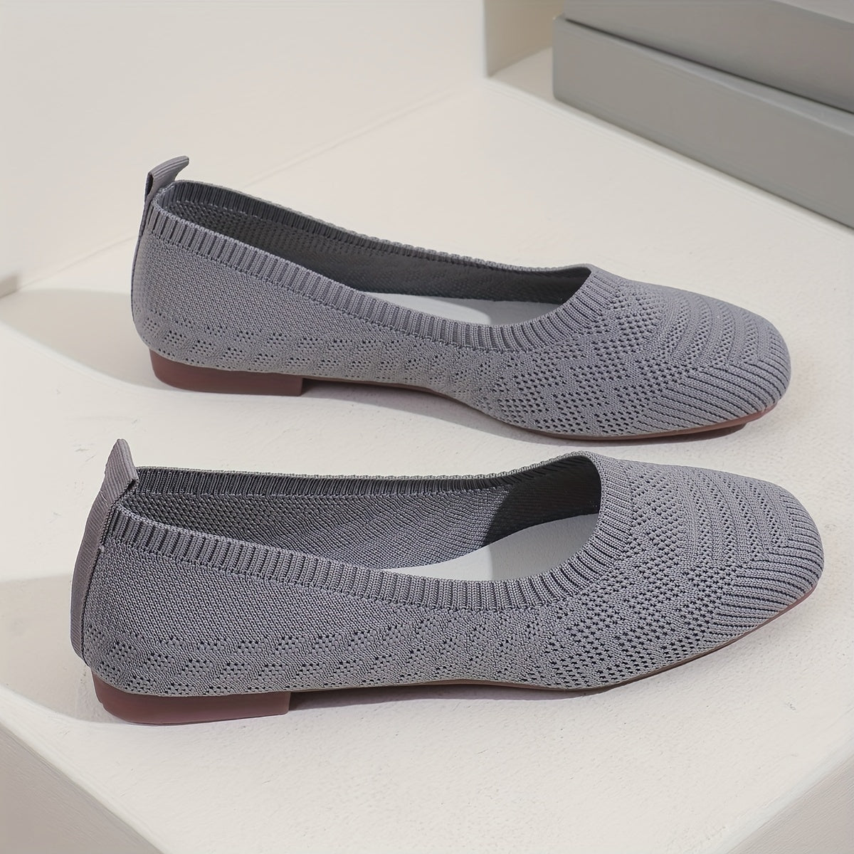 Women's Breathable Square Toe Slip-On Flats, Lightweight & Comfortable Casual Shoes