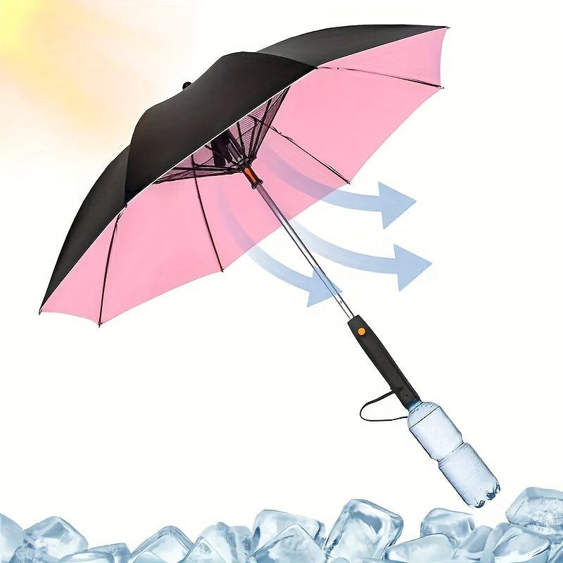 Cooling Umbrella with Fan and Spray Effect, Long Handle Umbrella with UV Protection