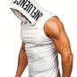 Men's Quick-Dry Hooded Tank Top with Letter Print - Moisture-Wicking Athletic Sleeveless Shirt for Gym & Running - Hiccupzz