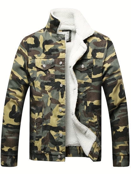 Men's Fleece Lined Denim Jacket Casual Winter Warm Button Down Trucker Jacket Coat with Pockets - Hiccupzz