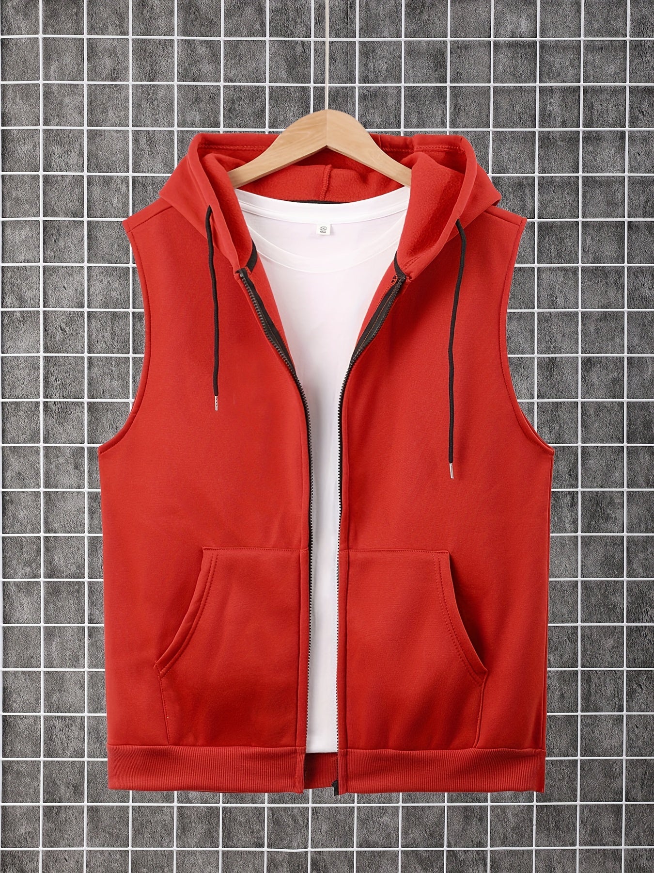 Men's Sleeveless Zip-Up Hoodie Vest with Pocket, Casual Outdoor Activewear