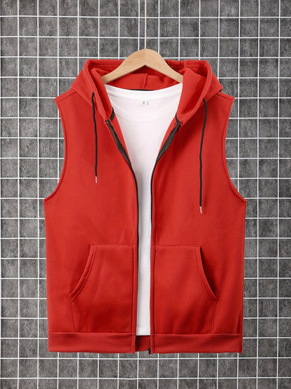 Men's Sleeveless Zip-Up Hoodie Vest with Pocket, Casual Outdoor Activewear - Hiccupzz