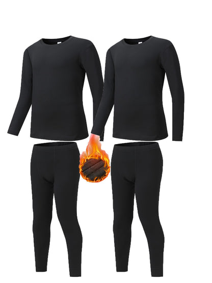 4 Pcs Youngsters' Thermal Underwear Set, Cozy Fleece Lining, Stretchy Knit Fabric - Hiccupzz