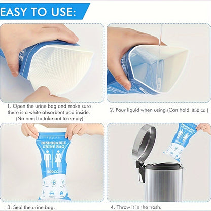24 Pcs 850cc Disposable Urine Bags – Emergency Portable Urinal and Vomit Bags for Men & Women, Ideal for Camping, Traffic Jams, and Pregnant Women - Hiccupzz