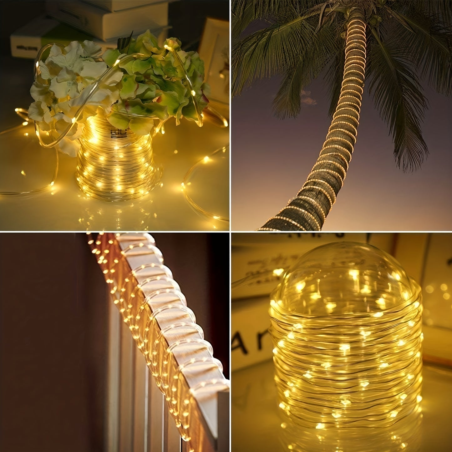 1 Pack Solar Tube String Lights - 8 Modes Outdoor LED Copper Wire Lights