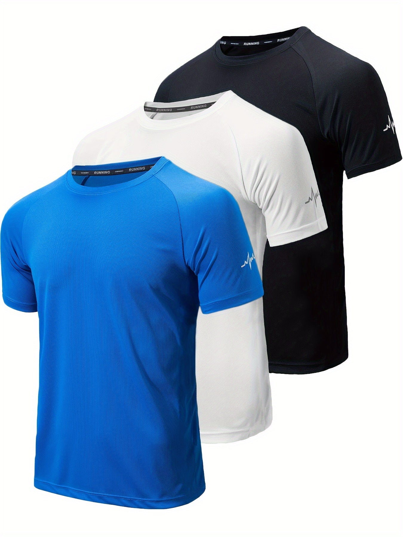 3-Pack Men's Athletic Short Sleeve Crew Neck Shirts - Moisture-Wicking Undershirts with Electrocardiography Print