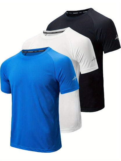 3-Pack Men's Athletic Short Sleeve Crew Neck Shirts - Moisture-Wicking Undershirts with Electrocardiography Print - Hiccupzz