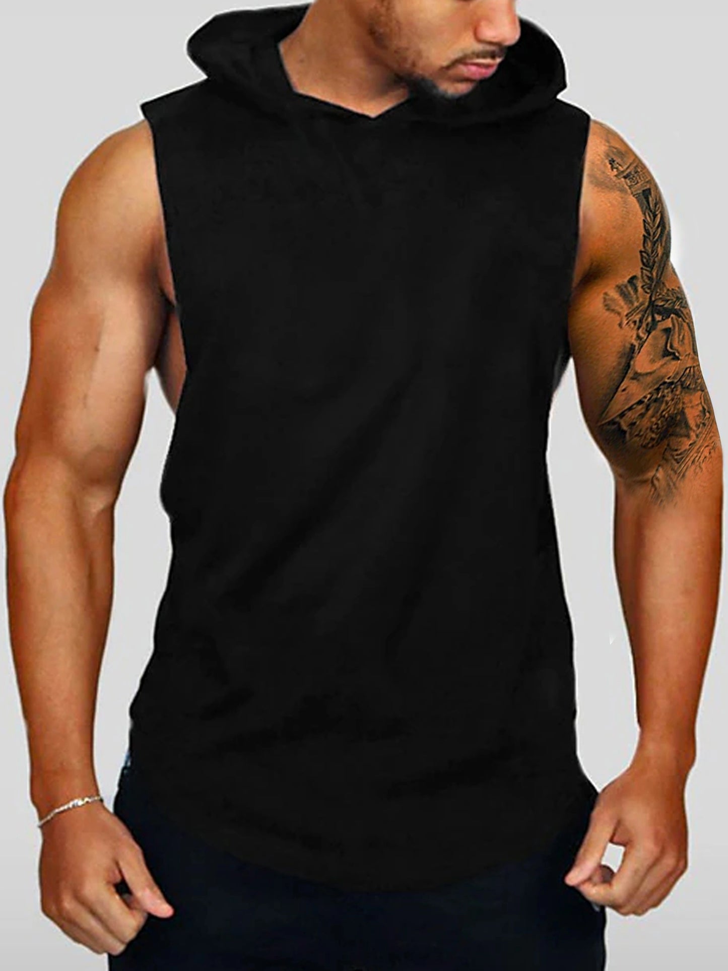 Men's Sleeveless Hooded Tank Top With Letter Print, Casual Sportswear, Gym Fitness Vest