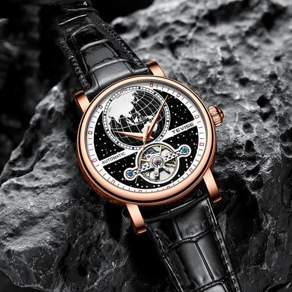 Men's Luminous Leather Casual Waterproof Automatic Mechanical Watch - Hiccupzz