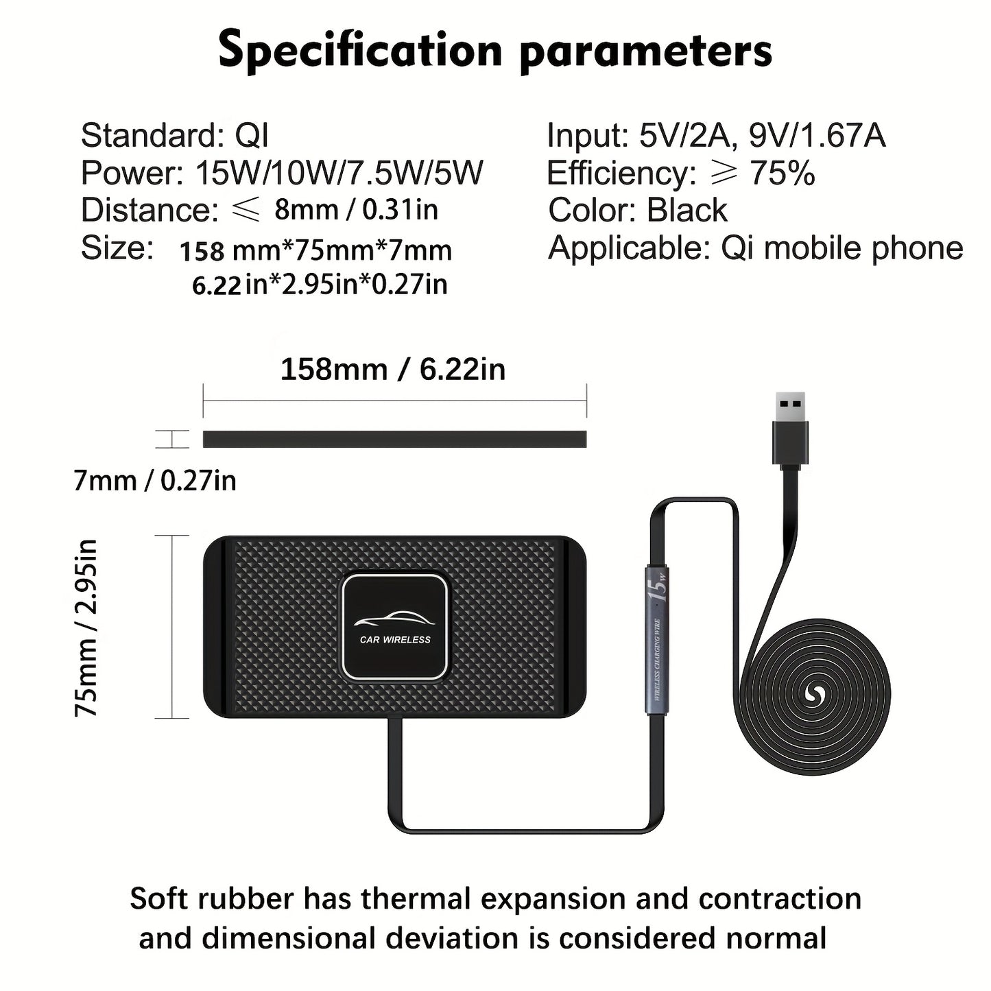 USB Connector Fast Charging Wireless Car Charger Pad, 15W, Qi-Compliant, Non-Slip, Compatible with iPhone 14/13/12/11 & Samsung, Quick Charge Wireless Charging Station for Vehicle Retrofit