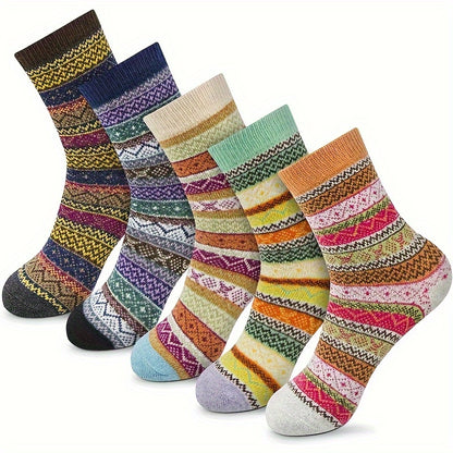 5 Pairs Women's Winter Knitted Socks - Thick, Warm, Soft, for Hiking, Skiing, Outdoor & Casual Wear - Hiccupzz