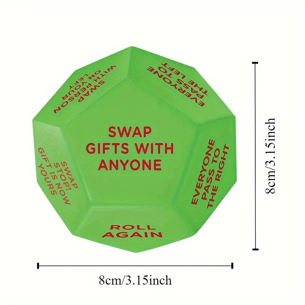 Xmas Twist Santa's Surprise Gift Exchange Dice - 12 Sides, Perfect for Christmas Party Games, 3x3 Inches