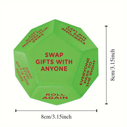 Xmas Twist Santa's Surprise Gift Exchange Dice - 12 Sides, Perfect for Christmas Party Games, 3x3 Inches