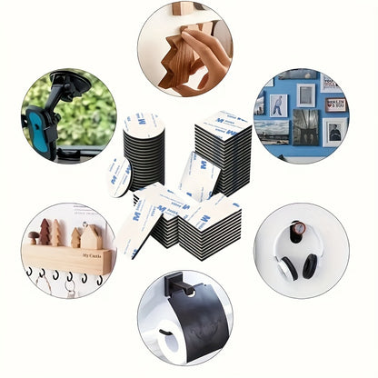 80 Pcs Strong Double-Sided Adhesive Tape Set - Black EVA Foam, Various Shapes, Quick Installation for Walls, Floors, Doors, Wood & Glass