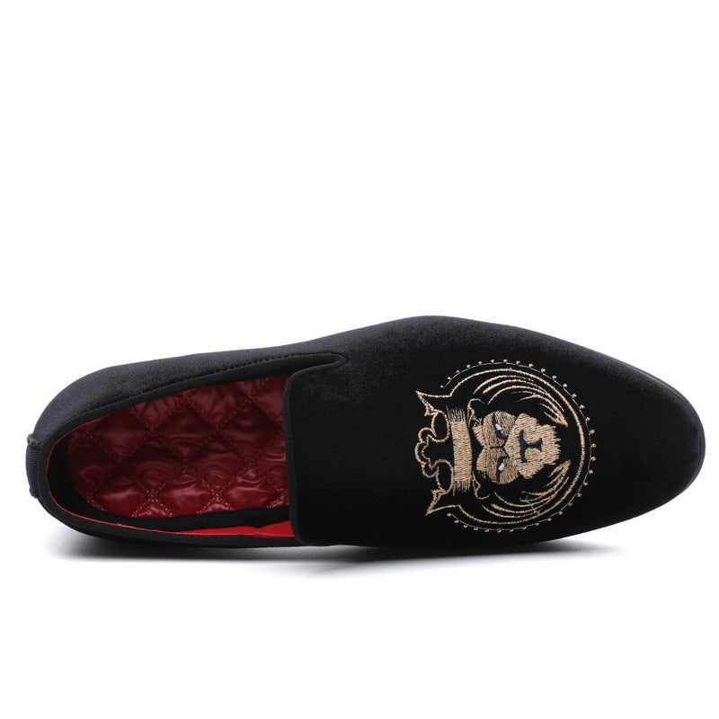 British Breathable Tods Casual Shoes Men's Trendy Embroidered Leather Shoes