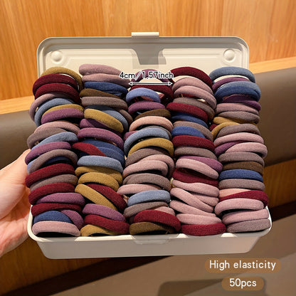 Durable Elastic Hair Ties for Girls (50pcs): Mixed Colors, Nylon Blend, Ideal for Everyday and Casual Wear - Hiccupzz