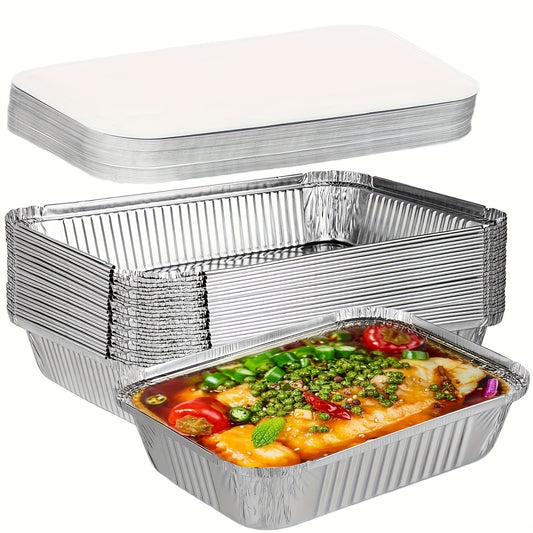 10/20pcs Disposable Aluminum Foil Pans with Lids – Heavy Duty Food Containers for Roasting, Cooking, Camping, and Travel