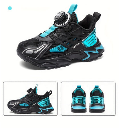 Boys' Casual Low-Top Running Shoes with Rotating Button, Comfy Non-Slip Sneakers for Outdoor Activities. - Hiccupzz