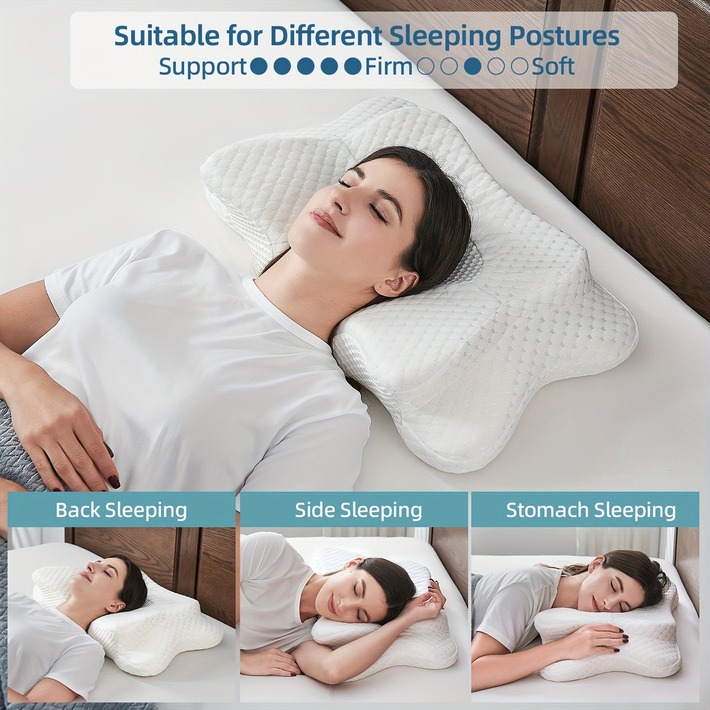 Cervical Neck Support Pillow, Ergonomic Memory Foam for Pain Relief – Hollow Design for Side, Back & Stomach Sleepers