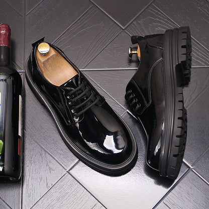 Men's Autumn And Winter Bright Leather Shoes Thick Sole Fashion Casual - Hiccupzz