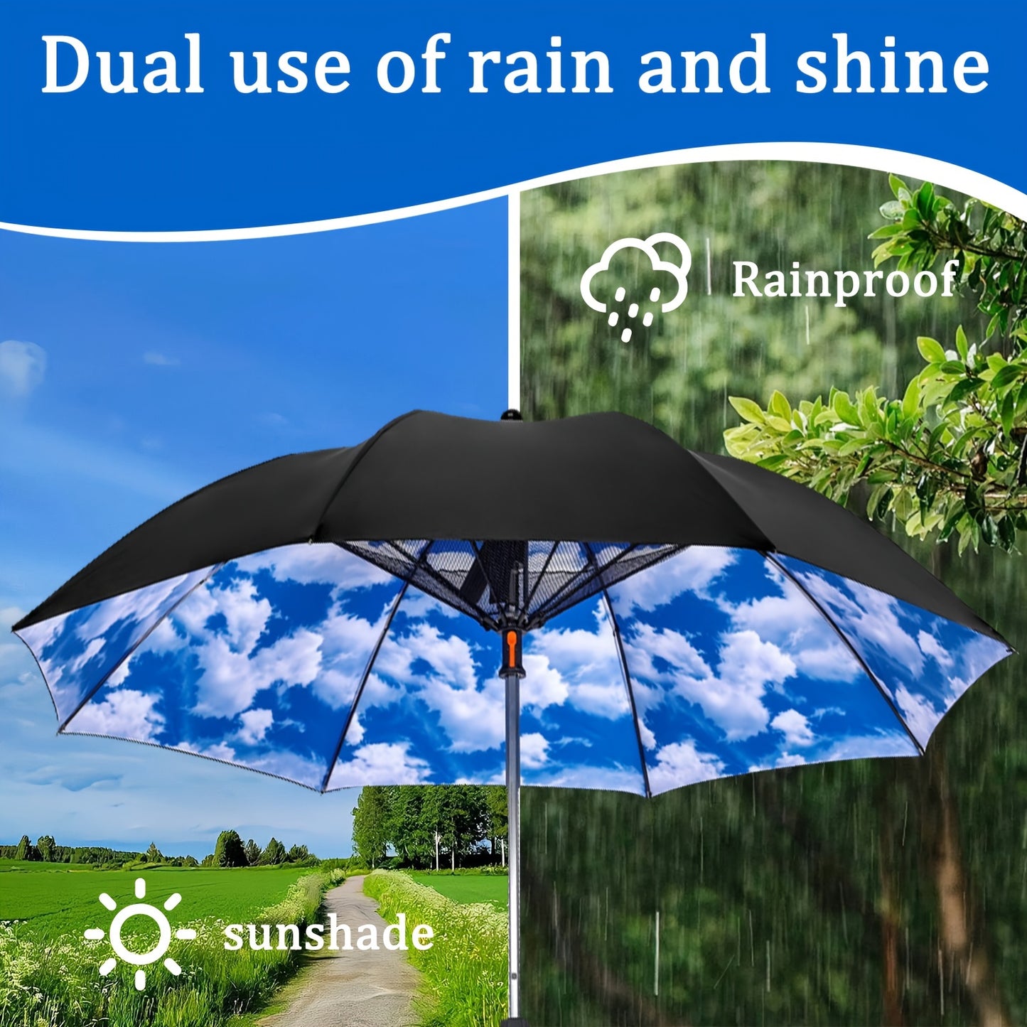 Cooling Umbrella with Fan and Spray Effect, Long Handle Umbrella with UV Protection