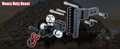 Adjustable Heavy-Duty Trailer Hitch - Tri-Ball Mount with Locks, Pin, & Rotatable Tow Shackle