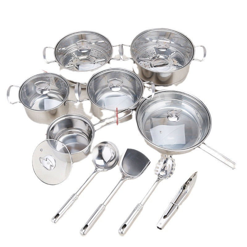 18-Piece Stainless Steel Cookware Set – Household Kitchen Soup Pot Set (16–26 cm)