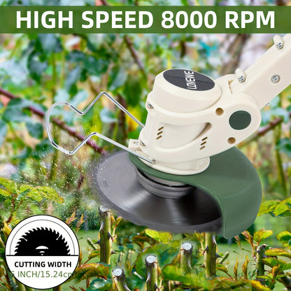 2-Battery 2-Blade Cordless Weed Eater - Lightweight Stainless Steel Electric Weeder Trimmer