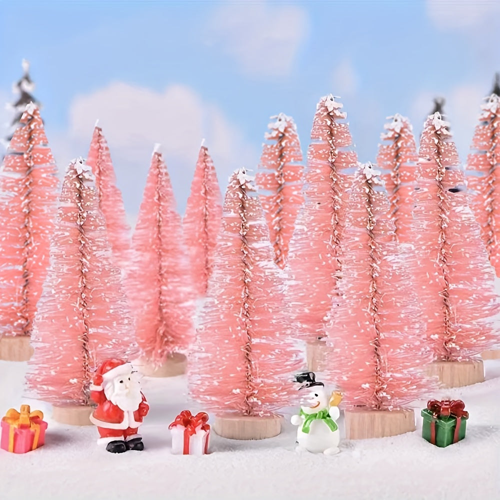 12-Pcs Mini Christmas Tree Set with Snow Sprinkled Effect