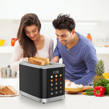 1 Pc Smart Digital Toaster - Touch Screen LCD Display, 6 Bread Types, 6 Shade Settings, 1.5" Wide Slots, Bagel/Defrost/Cancel Functions, 750-1000W, 2-Slice, US Plug, 110-130V