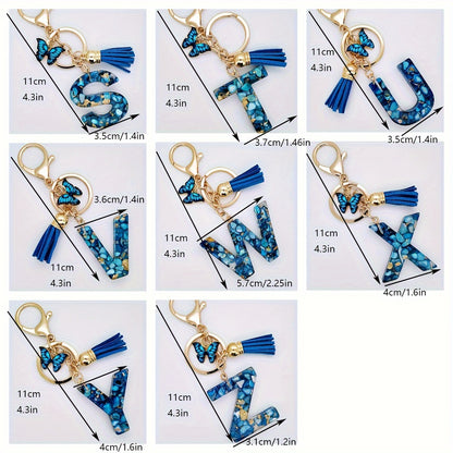 Blue Butterfly Alphabet Initial Keychain - Cute Resin Charm for Bags and Daily Use - Hiccupzz