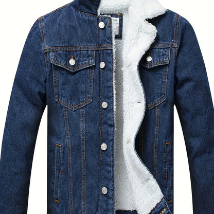 Men's Fleece Lined Denim Jacket Casual Winter Warm Button Down Trucker Jacket Coat with Pockets - Hiccupzz