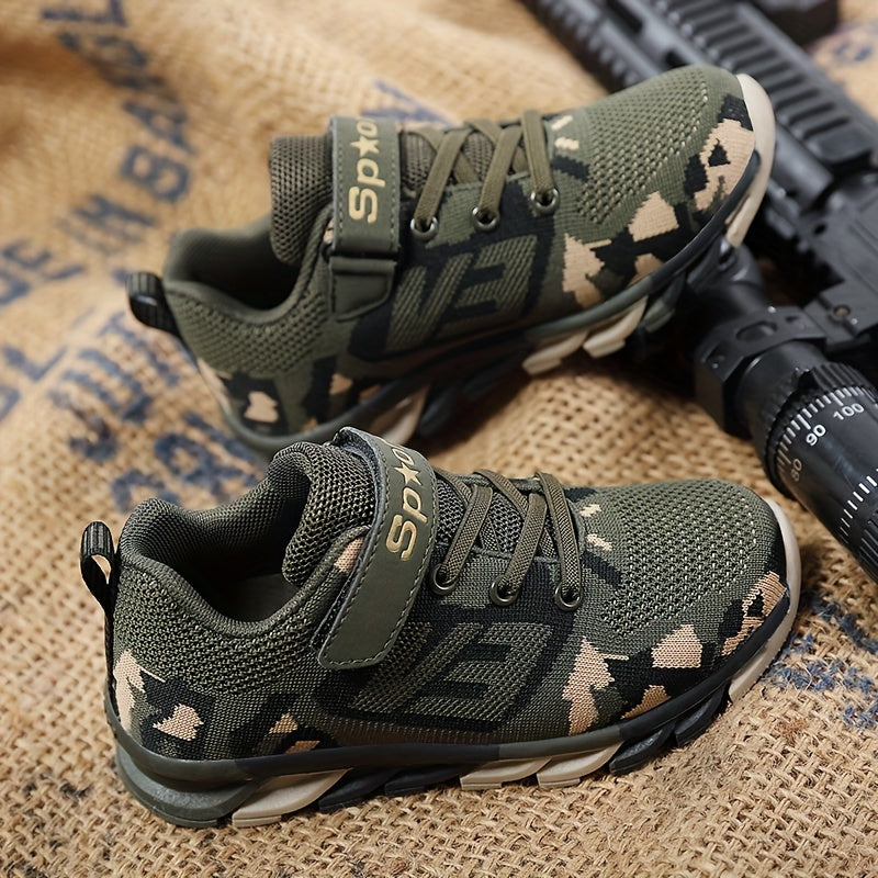 Boy's Trendy Camouflage Mesh Breathable Sneakers, Comfy Non-Slip Soft Sole Running Shoes