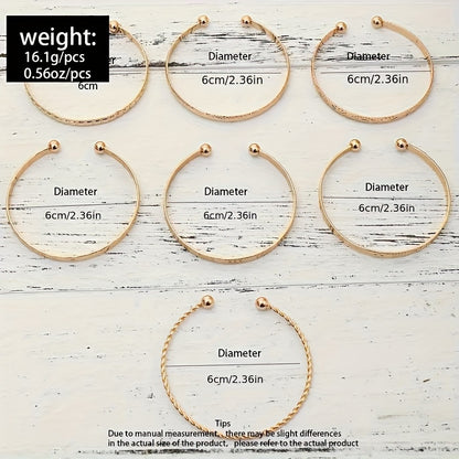 Pieces/Set Retro Ethnic Style Stacking Bracelets with Engraved Textured Openings, Adjustable Iron Bracelet Combinations - Hiccupzz