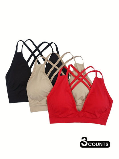 Women's Seamless Push Up Sports Bra, Fitness Yoga Top, Gym Running Workout Underwear, Cross-Back Athletic Support - Hiccupzz