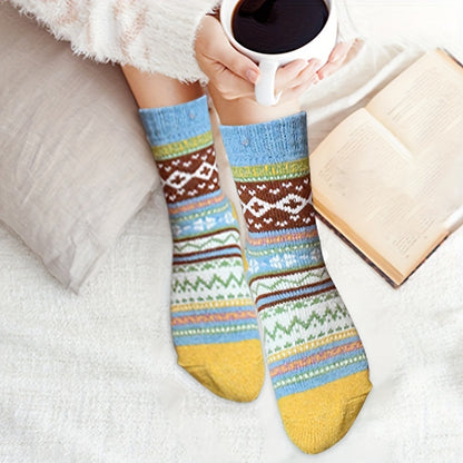5 Pairs Women's Winter Knitted Socks - Thick, Warm, Soft, for Hiking, Skiing, Outdoor & Casual Wear - Hiccupzz