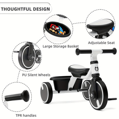 1.5-5 Years Toddler Balance Bike with Adjustable Seat, PU Wheels, Storage Basket, Easy to Assemble
