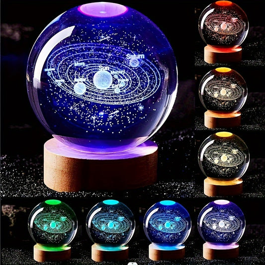 3D Luminous Crystal Ball with LED Base – Amethyst Universe & Galaxy Designs, Ideal for Gifts and Decorations