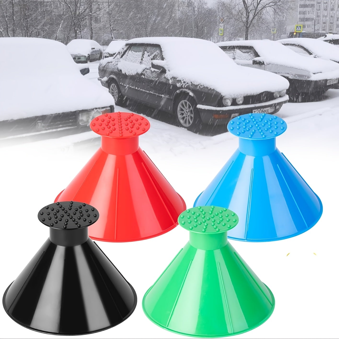 4 Pcs Magic Ice & Snow Scraper Set - Easy-to-Use Cone Tool for Car Windshields, Trucks & Vehicles